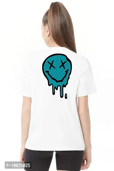 VLAM Cotton Halfsleeve Trippy Smiley Emoji Cool Oversize Back Print Unisex Tshirt White-thumb5