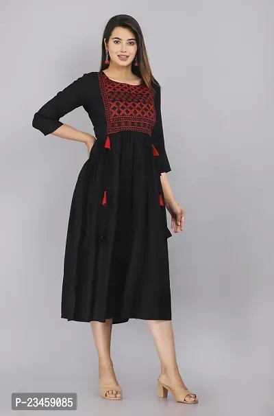 Stylish Black Viscose Rayon Stitched Kurta For Women-thumb2