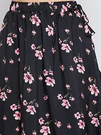 The Pajama Factory Flared Crepe Skirts - Free Size (Black with Pink Flower)-thumb2