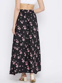 The Pajama Factory Flared Crepe Skirts - Free Size (Black with Pink Flower)-thumb1
