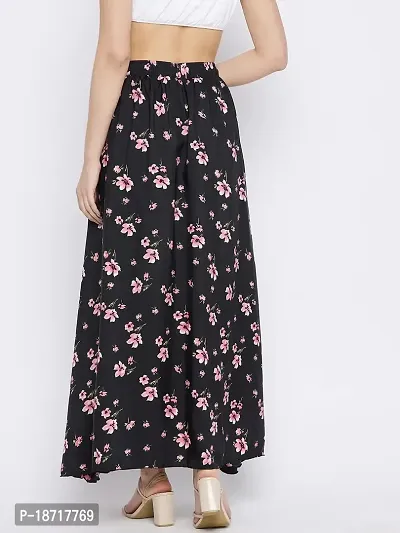 The Pajama Factory Flared Crepe Skirts - Free Size (Black with Pink Flower)-thumb2