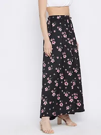 The Pajama Factory Flared Crepe Skirts - Free Size (Black with Pink Flower)-thumb4