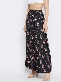 The Pajama Factory Flared Crepe Skirts - Free Size (Black with Pink Flower)-thumb3