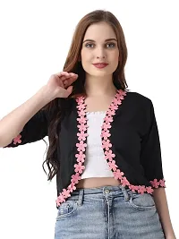 Affair Waist Length Shrug Specially Design for Girls  Women Made by Soft Cotton Blend Fabric Cotton Flower Lace-thumb1