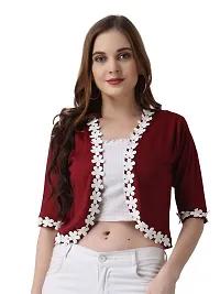 Affair Waist Length Shrug Specially Design for Girls  Women Made by Soft Cotton Blend Fabric Cotton Flower Lace-thumb3