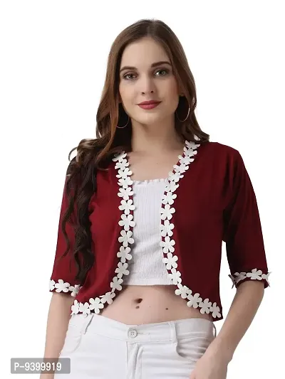 Affair Waist Length Shrug Specially Design for Girls  Women Made by Soft Cotton Blend Fabric Cotton Flower Lace-thumb4