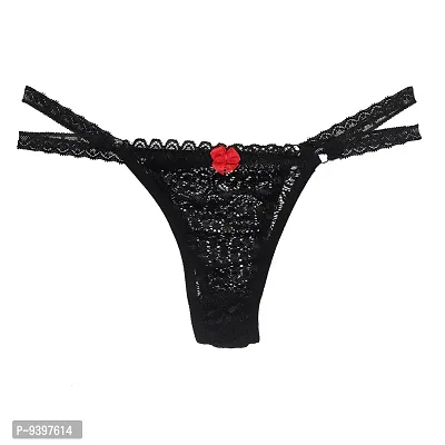 Affair Black Soft Comfortable Hipster Lace Self Design Women's Thongs-thumb0