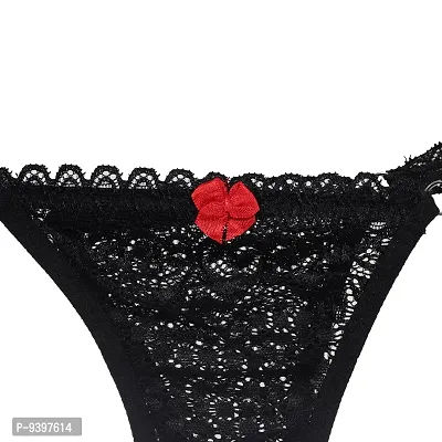 Affair Black Soft Comfortable Hipster Lace Self Design Women's Thongs-thumb2