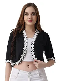 Affair Waist Length Shrug Specially Design for Girls  Women Made by Soft Cotton Blend Fabric Cotton Flower Lace-thumb1