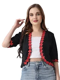 Affair Waist Length Shrug Specially Design for Girls  Women Made by Soft Cotton Blend Fabric Cotton Flower Lace-thumb3