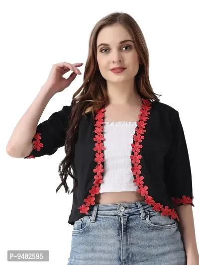 Affair Waist Length Shrug Specially Design for Girls  Women Made by Soft Cotton Blend Fabric Cotton Flower Lace-thumb4