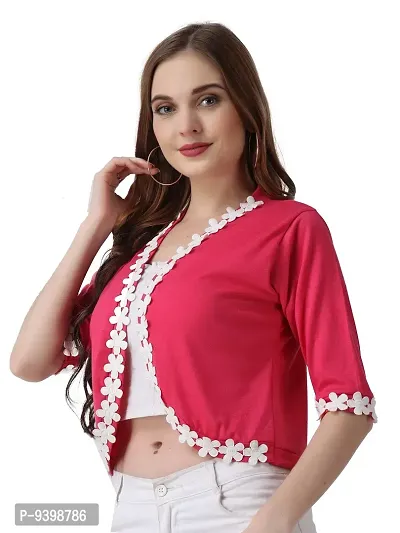 Affair Waist Length Shrug Specially Design for Girls  Women Made by Soft Cotton Blend Fabric Cotton Flower Lace-thumb3