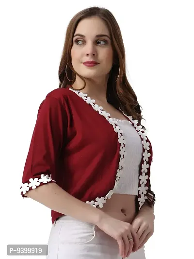 Affair Waist Length Shrug Specially Design for Girls  Women Made by Soft Cotton Blend Fabric Cotton Flower Lace-thumb2