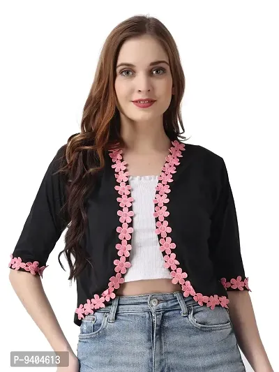 Affair Waist Length Shrug Specially Design for Girls  Women Made by Soft Cotton Blend Fabric Cotton Flower Lace-thumb5
