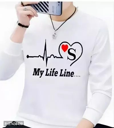 Stylish White Polyester Printed Round Neck Full Sleeves Tees For Men-thumb0
