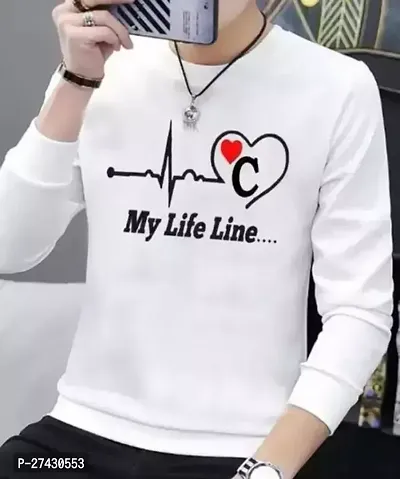 Stylish White Polyester Printed Round Neck Full Sleeves Tees For Men-thumb0