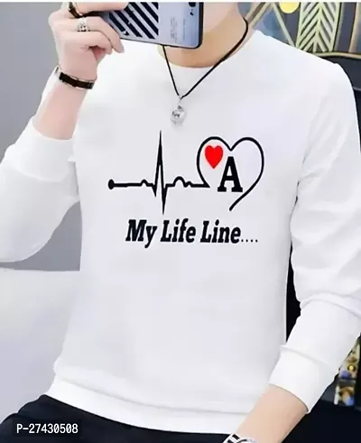 Stylish White Polyester Printed Round Neck Full Sleeves Tees For Men-thumb0