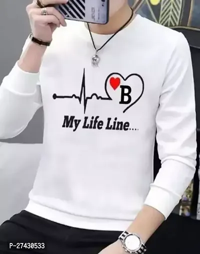 Stylish White Polyester Printed Round Neck Full Sleeves Tees For Men-thumb0