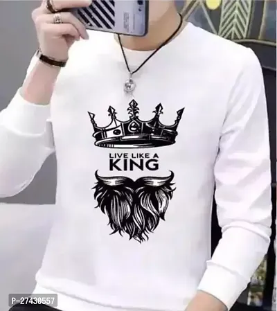 Stylish White Polyester Printed Round Neck Full Sleeves Tees For Men-thumb0