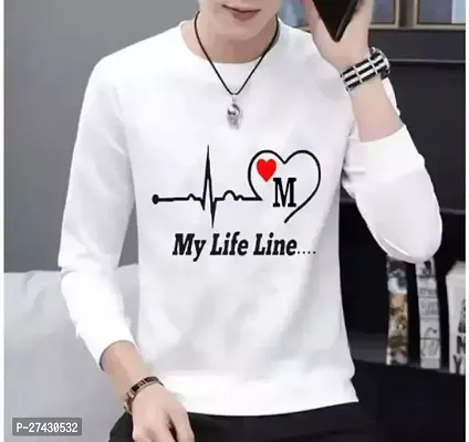 Stylish White Polyester Printed Round Neck Full Sleeves Tees For Men