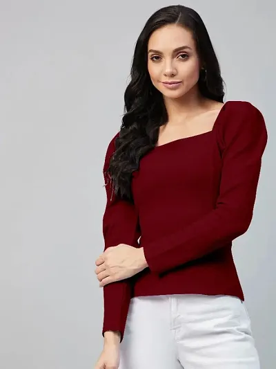 Women Casual Square Neck Solid Regular Top