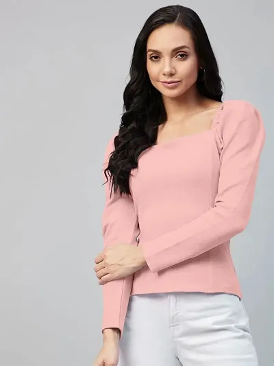 Women Casual Square Neck Solid Regular Top