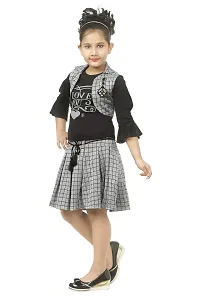KJD Cotton Skirt Top with Jacket Casual Wear Dress for Baby Girls-thumb1