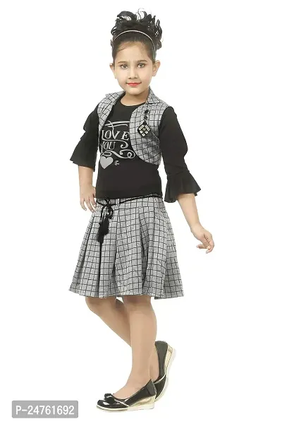 KJD Cotton Skirt Top with Jacket Casual Wear Dress for Baby Girls-thumb2