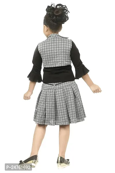 KJD Cotton Skirt Top with Jacket Casual Wear Dress for Baby Girls-thumb3