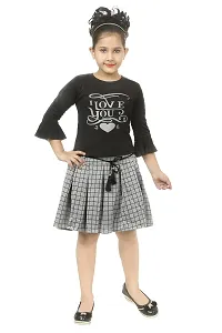 KJD Cotton Skirt Top with Jacket Casual Wear Dress for Baby Girls-thumb3