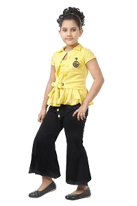 KJD Cotton Rayon Blend Party Fusion Wear Festive Plazo and Top Dress for Girls (Color: Yellow)-thumb2