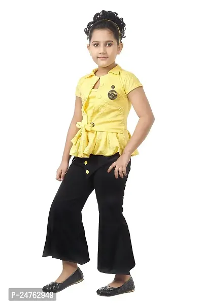 KJD Cotton Rayon Blend Party Fusion Wear Festive Plazo and Top Dress for Girls (Color: Yellow)-thumb3