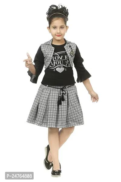 KJD Cotton Skirt Top with Jacket Casual Wear Dress for Baby Girls