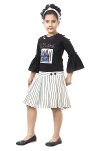 KJD Cotton Blend Classy Printed Festive Top and Skirt Dress for Girl (Color: Black  White)-thumb2