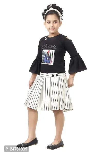 KJD Cotton Blend Classy Printed Festive Top and Skirt Dress for Girl (Color: Black  White)-thumb3