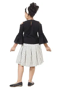KJD Cotton Blend Classy Printed Festive Top and Skirt Dress for Girl (Color: Black  White)-thumb1