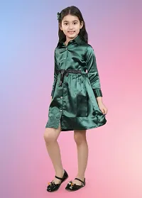 Fabulous Green Satin Solid A-Line Dress For Girls-thumb1