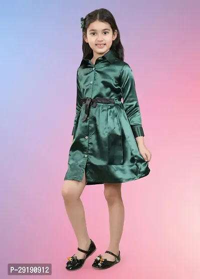 Fabulous Green Satin Solid A-Line Dress For Girls-thumb2