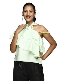 One Shoulder Top Having Double Layer Ruffle with A Loop with A Tie Up at The One Shoulder.-thumb4