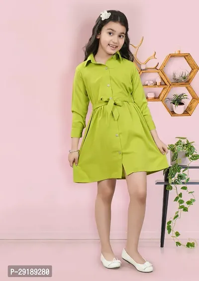 Fabulous Green Crepe Solid A-Line Dress For Girls-thumb0