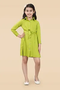 Fabulous Green Crepe Solid A-Line Dress For Girls-thumb4