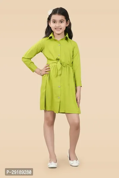 Fabulous Green Crepe Solid A-Line Dress For Girls-thumb5