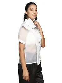 RANJ Shirt Top Having Plaket and Fabric Button, with A Bow and Tie Up On One Shoulder and Crochet Embroidered Motif and Bow-thumb3