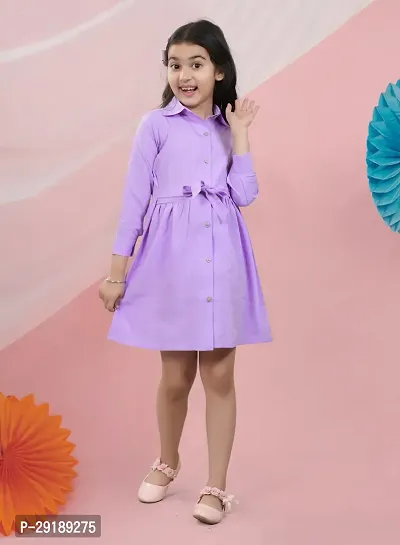 Fabulous Pink Crepe Solid A-Line Dress For Girls-thumb2