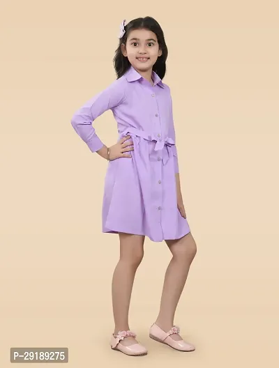 Fabulous Pink Crepe Solid A-Line Dress For Girls-thumb5