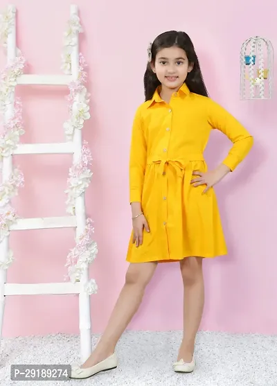 Fabulous Yellow Crepe Solid A-Line Dress For Girls