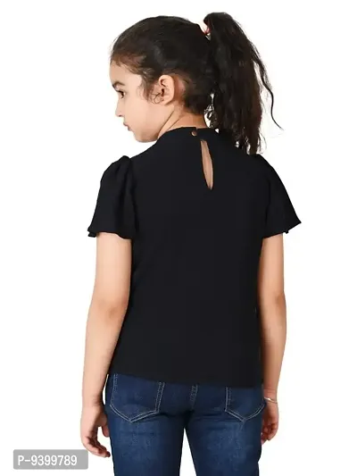 RANJ Navy Blue Flounce Neck Straight Top.-thumb5