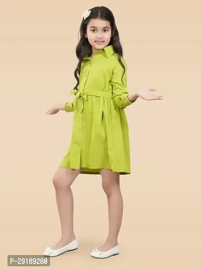 Fabulous Green Crepe Solid A-Line Dress For Girls-thumb3