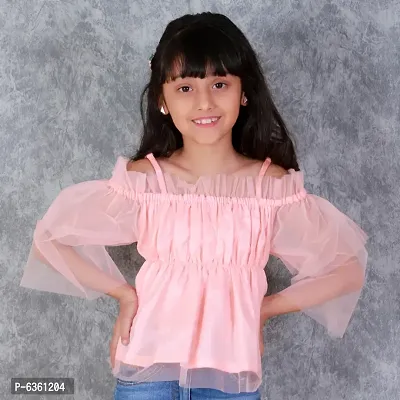 Kids Top(Off Shoulder Top Having Elasticated Ruffles at the Upper and Bell Sleeve.-thumb0