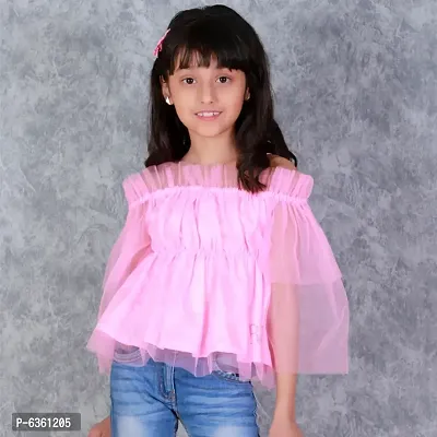 Kids Top(Off Shoulder Top Having Elasticated Ruffles at the Upper and Bell Sleeve.-thumb0